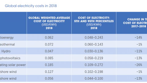 Renewable Power Generation Costs in 2018. In calo i costi delle FER